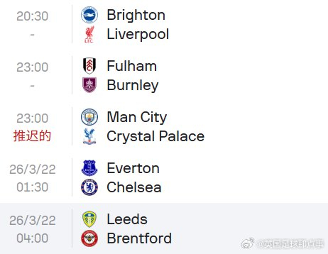 布莱顿迎战利物浦 埃弗顿对阵切尔西今夜打响