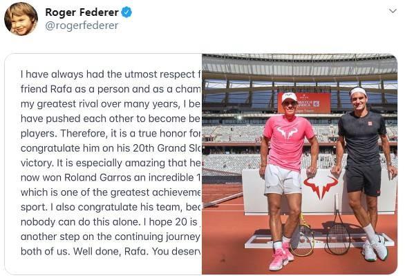 纳达尔法网13冠追平费德勒纪录 费德勒盛赞对手